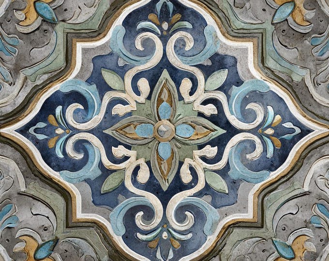 Alcázar Celeste Kiln Fired Decorative Tile, Luxury Patterned Ceramic Backsplash, Kitchen Bathroom Wall Tile, Designer Artisan Home Decor