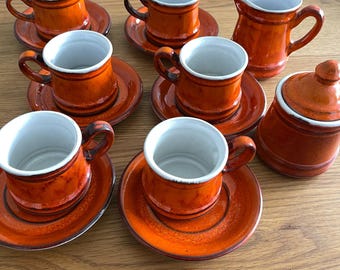 Vintage Estriceram coffee or tea set by Genin Trudeau - Vintage Estriceram Genin Trudeau ceramics orange pottery coffee or tea set