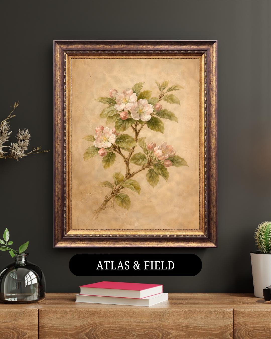 Vintage Apple Blossom Botanical Print | Pink Floral Wall Art | Antique ...