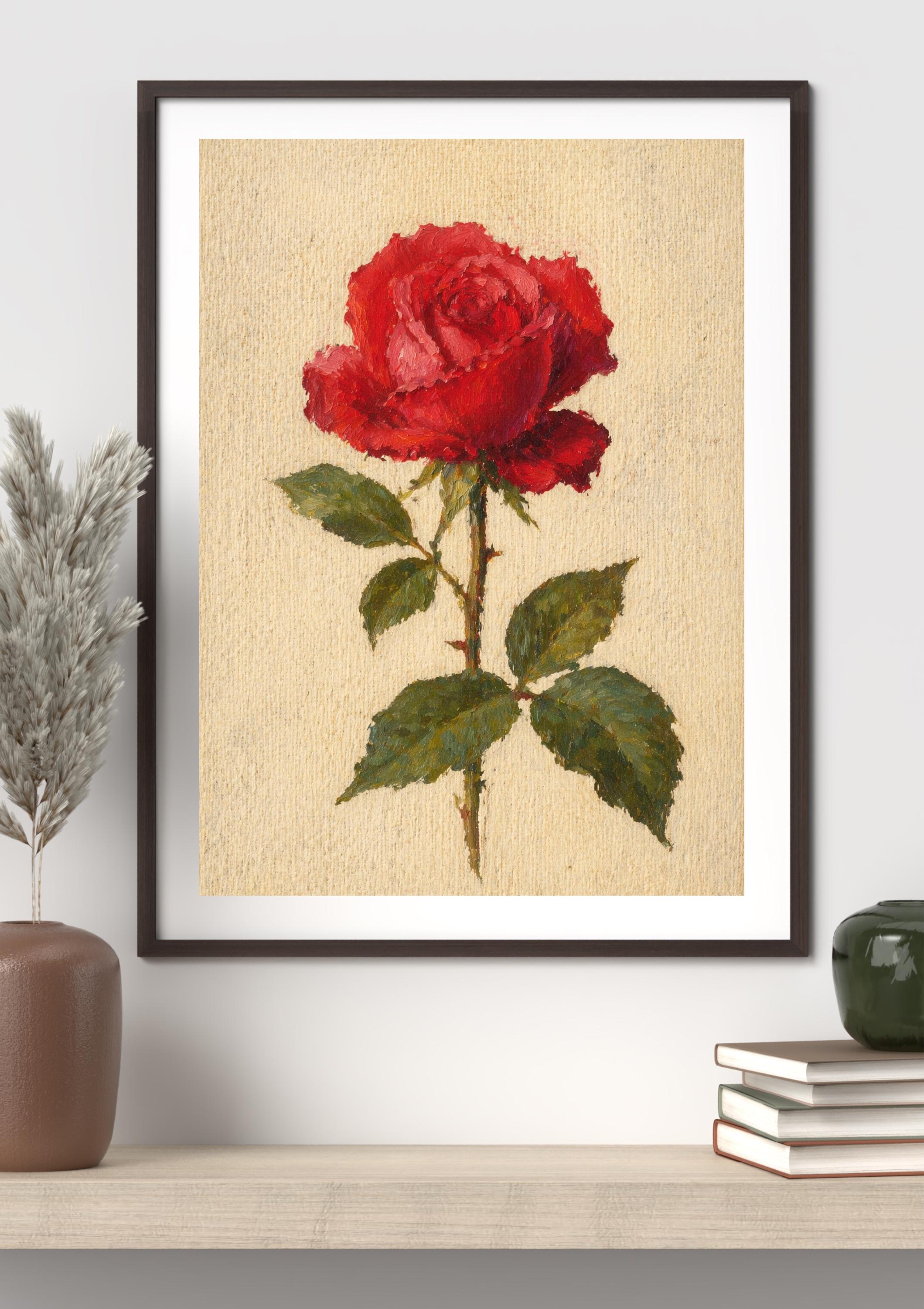 Vintage Red Rose Botanical Print | Red Floral Wall Art | Antique Oil ...