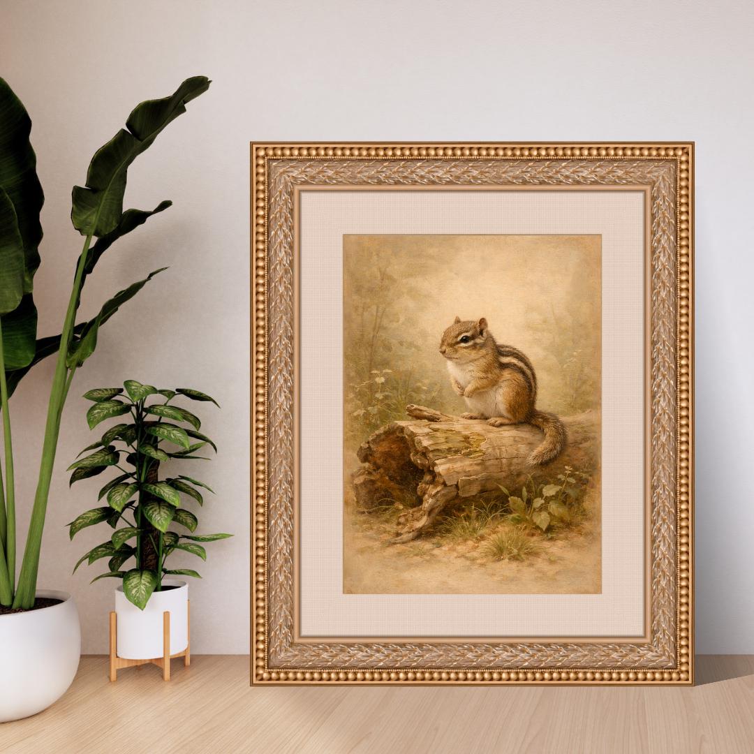 Chipmunk Wall Art Print | Woodland Animal Decor | Wildlife Artwork ...