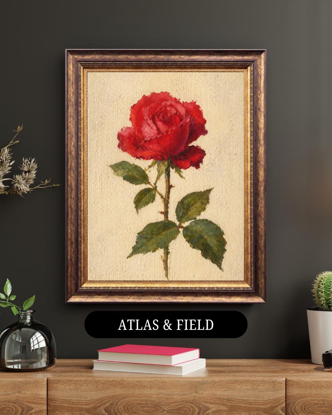 Vintage Red Rose Botanical Print | Red Floral Wall Art | Antique Oil ...