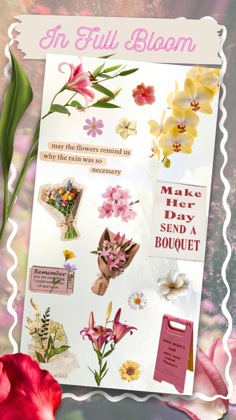 In Full Bloom Floral Sticker Sheet | Garden, Journal, Planner, Laptop ...
