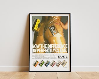 Póster publicitario de casete Sony, impresión fotográfica, decoración de pared para baño, impresiones fotográficas, impresión vintage, póster fotográfico de alta calidad.