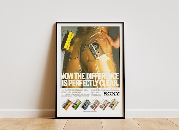 Sony Cassette Advertisement Poster, Photo Art Print, Bathroom Wall Decor, Photography Prints, Vintage Print, High Quality Photo Poster