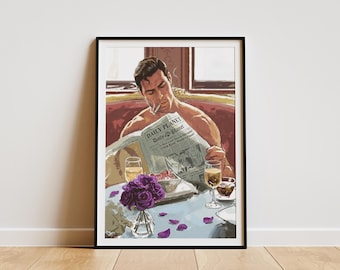 Stampa vintage di un gentiluomo che legge il giornale, poster editoriale retrò (download digitale)