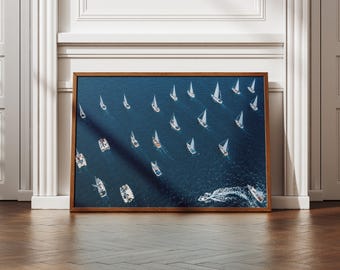Lámina de velero, póster minimalista de verano con vista al mar, lámina vintage, láminas fotográficas, arte mural único de calidad museística, arte mural de gran formato