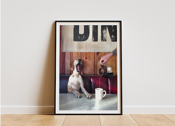 Morning Coffee Drink Dog Print, Filter Coffee Wall Art, Vintage Print, Photography Prints, Museum Quality Photo Art Print, Summer Wall Decor