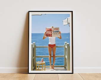 Póster de periódico de playa, impresión fotográfica, decoración de pared para baño, impresiones fotográficas, póster de moda, decoración del hogar, impresión fotográfica costera de verano