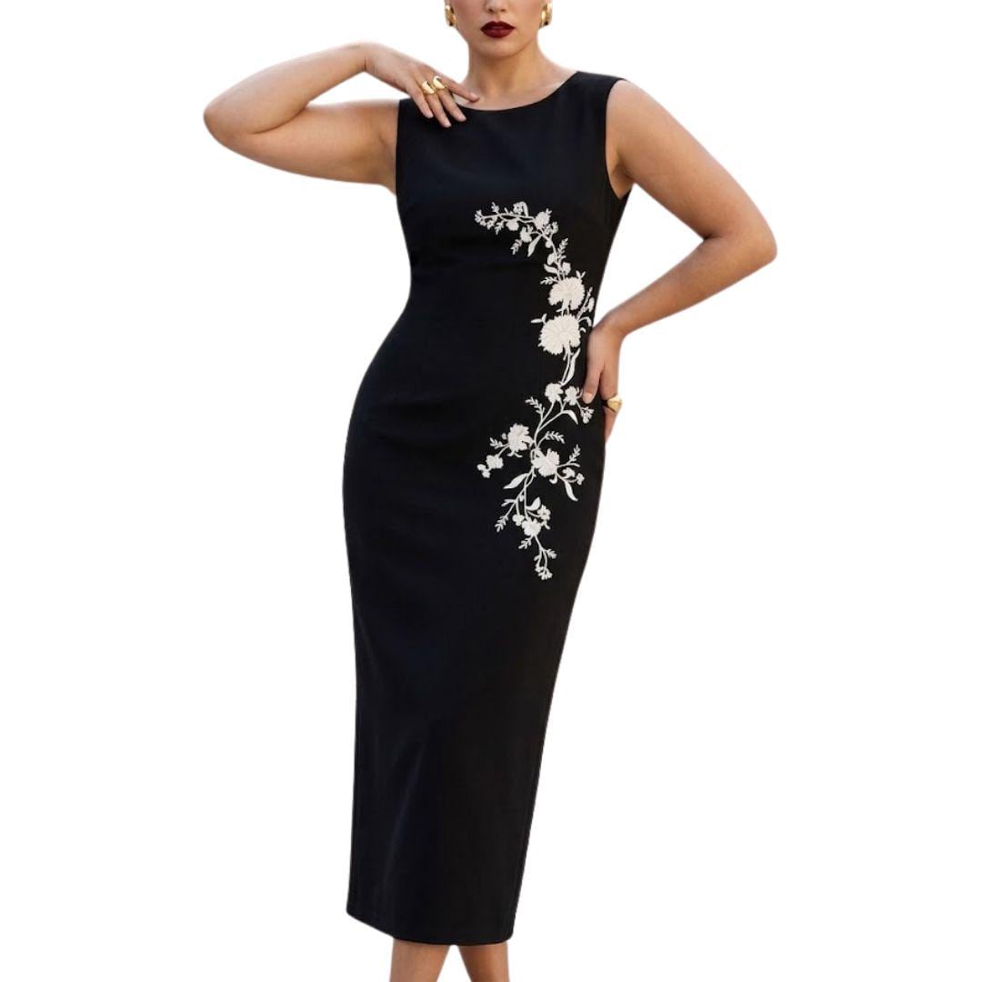 js collections embroidered cocktail dress JS Collections Two-Tone Lace Embroidery Cocktail Dress Black/ VANILLA main image 0