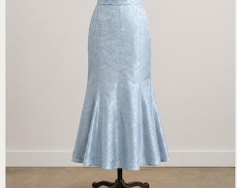 Vintage Y2K Satin Jacquard Mermaid Skirt Light Blue Formal Maxi Womens 14
