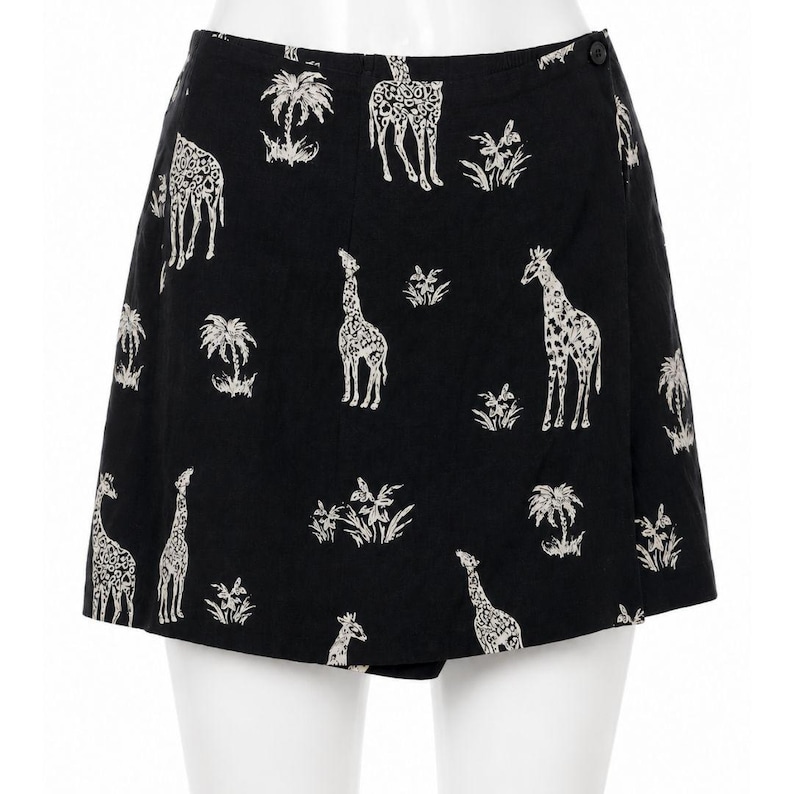 Vintage 90s Safari Giraffe Print Skort Linen Feel Anthropologie Style Large bild 1