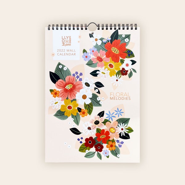 2022 Wall Calendar Floral Melodies with writing room 7.75" x 11"