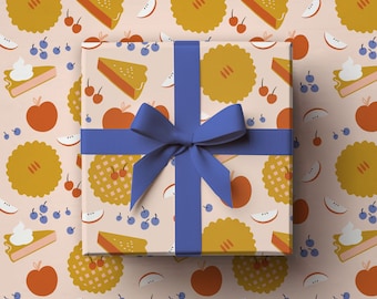 Delicious Pie Wrapping Paper Apple, Cherry And Blueberry 28x20 inch 5 Sheets Double Sided