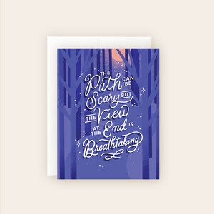 Carte d'encouragement avec illustration bleu-violet et inscription manuscrite, message édifiant pour les moments difficiles, carte de voeux inspirante pour le rétablissement