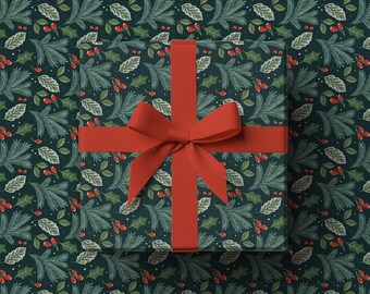Holiday Foliage Wrapping Paper 28x20 inch 5 Sheets Double Sided