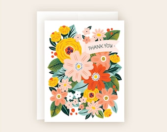 Thank You Floral Cluster Ribbon Greeting Card