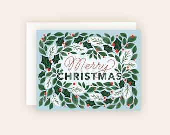 Merry Christmas Greenery Greeting Card Single Card or Pack of 10 Cards