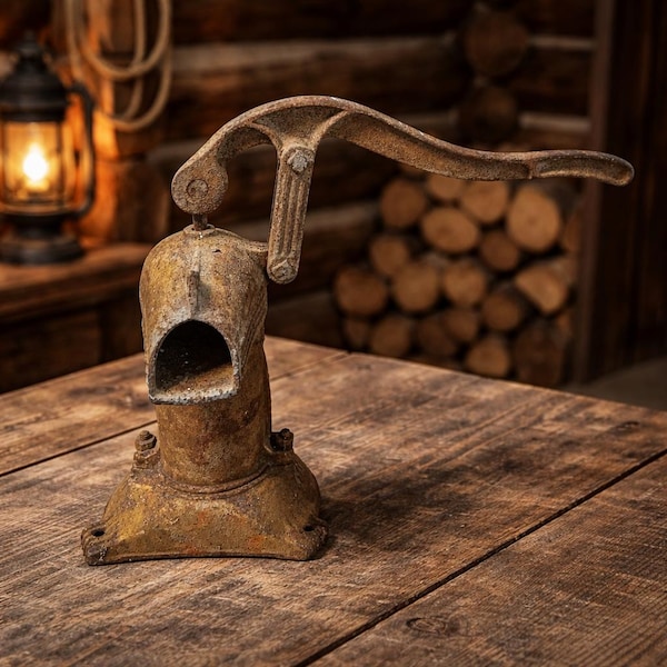 Antique Red Jacket Double Action Hand Water Pump – Cast Iron Farmhouse Well Pump – Early 1900s Cabin Decor