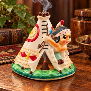 Vintage 1950s Teepee Ashtray, Shafford Japan Ceramic, Native American Child Figurine, Mid Century Kitsch, Incense Burner