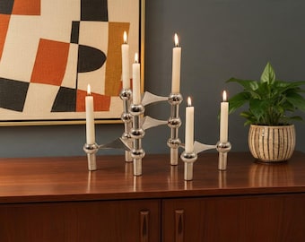 Vintage Stoff Nagel Chrome Candle Holders Set of 4 | 1960s German Mid Century Modern Modular Candelabra | Sculptural MCM Decor