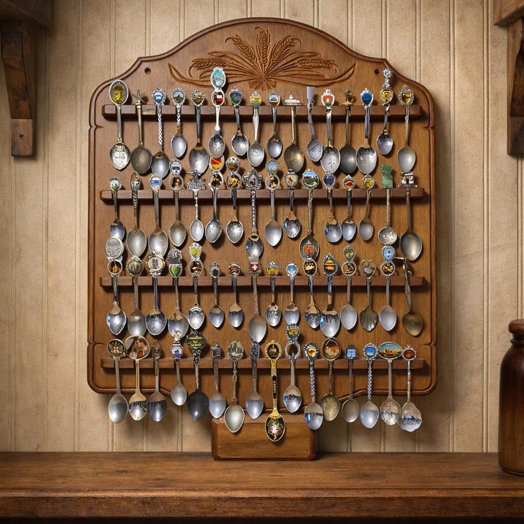 Commemorative Spoon Racks Vintage Souvenir Spoon Wall Hanging Display – Wooden Spoon Rack With ...