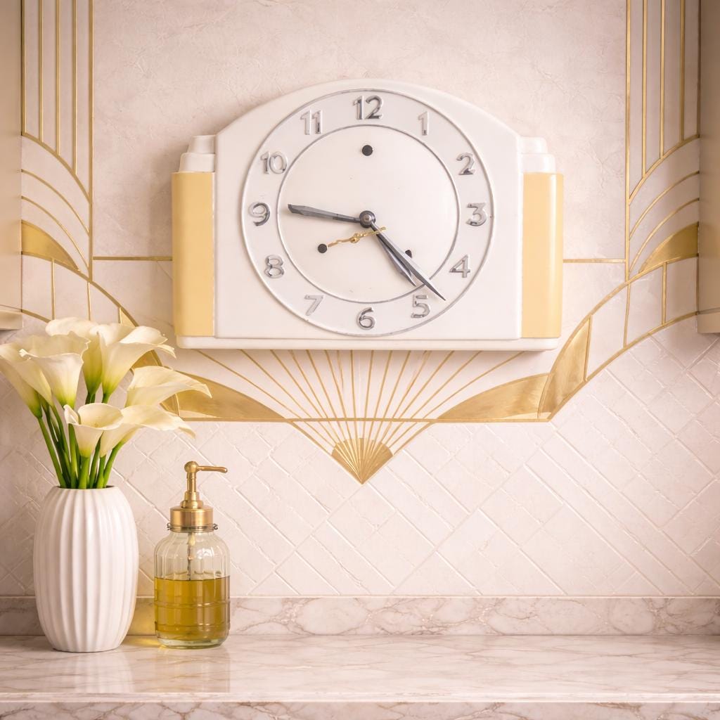 Vintage Art Deco Ceramic Clock, J. Kaiser Movement, Mid-century