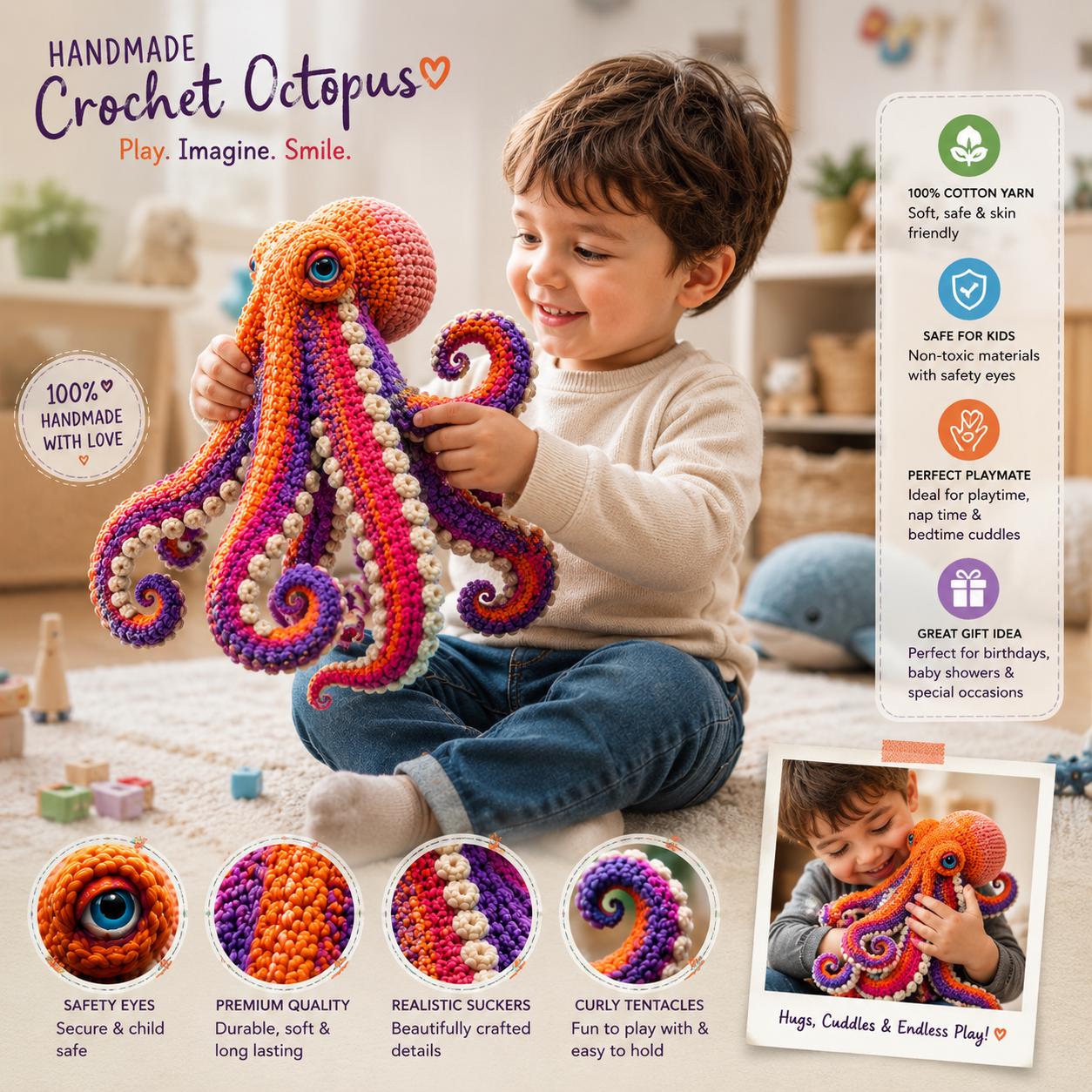 5 Giant Octopus Crochet Patterns for Plush Ocean Decor and Amigurumi Play 3 Giant Octopus Amigurumi Octopus Plush Toy