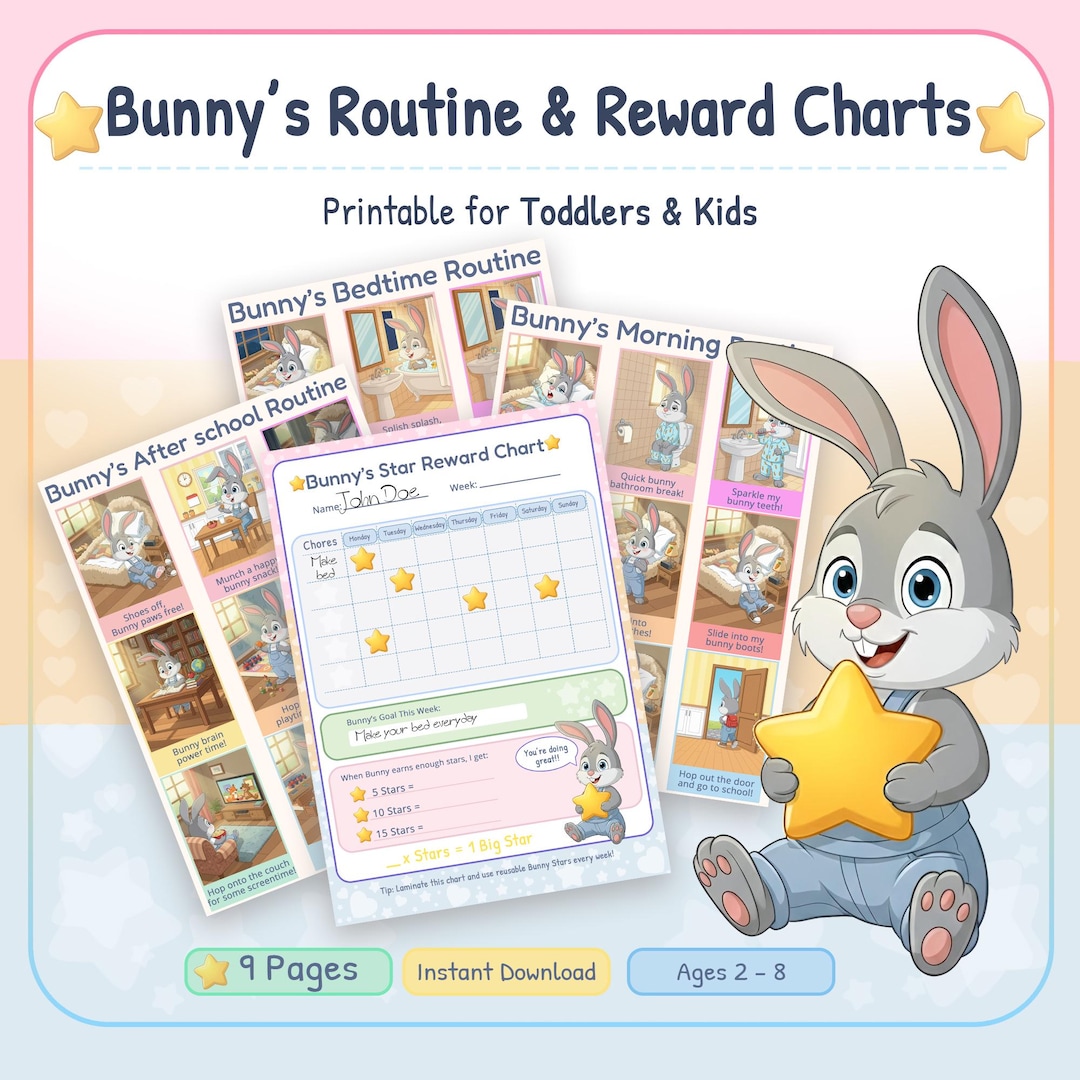 Bunny Routine Chart, Toddler Reward System, Ages 2-8 (digital Download ...