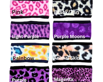 Cheetah  fleece headbands, Halloween costume,  leopard, animal skin, moons, ear warmers, head wrap, headscarf, girls night out, choose color