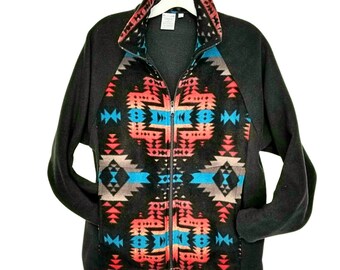 Unisex Native American Aztec fleece jacket, winter coat, CANYON print, men or women, inside zip pocket,   sizes XS to XXL, handmade clothing