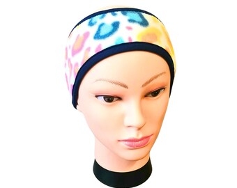 Rainbow Cheetah Fleece Headband: Boho Ear Warmer