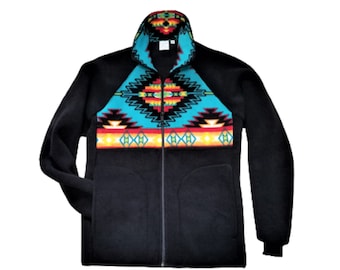Unisex Native American Aztec fleece jacket, men or women winter coat, SOUTHWEST print,  inside zip pocket. Choose your size  XS - XXL