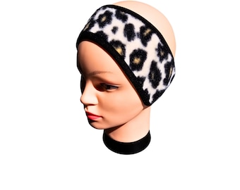 Cheetah Leopard Print Fleece Headband: Black & Tan Ear Warmer