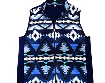 Aztec Fleece Vest: Native American Tribal Print, Unisex Fit, S-XL