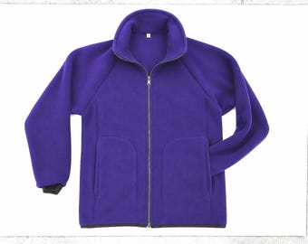 Dark purple fleece zip up jacket, unisex men, women, handmade. Choose your size  XS - XXL,  fabric from Polartec LLC,   Inside zip pocket.