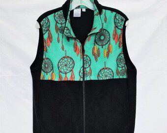 Dream Catcher Fleece Vest: Native American Print, Unisex Fit