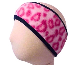 Child Pink Cheetah Fleece Headband: Girls Winter Ear Warmer (Ages 2-7)