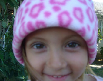 Pink Cheetah Child  Fleece Beanie Hat - Small -  fits ages 2 thru 6,  Fleece from Polartec LLC.