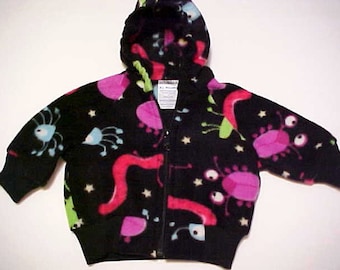 Baby or Child  Fleece Jacket - Sizes 6 months to Size 6  ..MONSTER BUGS Print...   Choose Your Size
