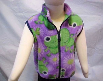 Child  Fleece Vest -   PURPLE FROG Print  -  Sizes from  6 months to Size 6