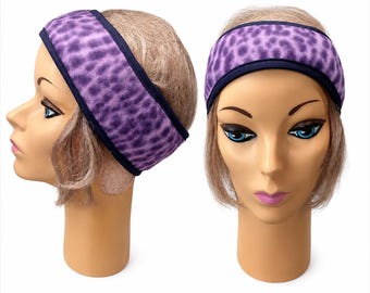 Purple & Navy Cheetah leopard  fleece headband, ear warmer, head wrap, headscarf, girls night out Halloween party costume.  LIMITED QUANTITY
