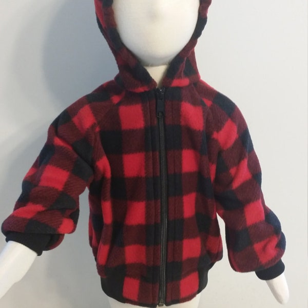 Baby or Child  Fleece Jacket -  RED PLAID -  Sizes from 6 Months to Size 4