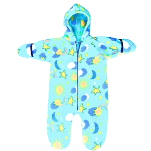Fleece baby bunting, infant swaddle, baby wrap, all in one,  shower gift  SUN & STARS   - Size S, M or L.  Plushy fleece from Polartec LLC.