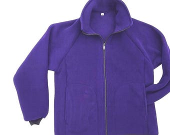 Dark purple fleece zip up jacket, unisex men, women. Choose your size  XS - XXL,  fabric from Polartec LLC,   Inside zip pocket.