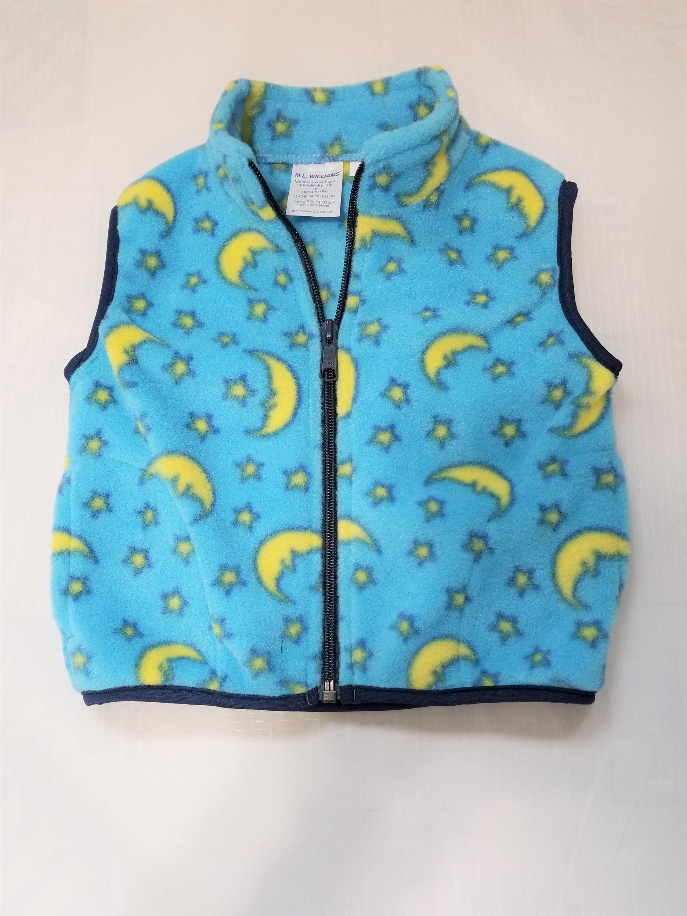 Blue Fleece Vest Infant Toddler Child in Moon and Stars Print 