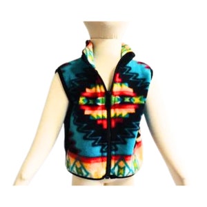 Handmade Aztec Fleece Vest: Southwest Tribal Print, Baby to Child