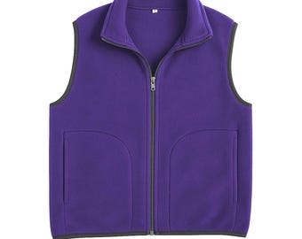 Dark purple fleece vest, Unisex sizes for men or women. Plush fleece from Polartec LLC.  Choose your size from XS to XXL. Handmade clothing