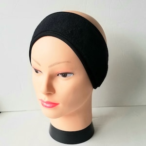 Unisex black fleece adult headband Medium or Large. Plush fleece from Polartec LLC. men, women