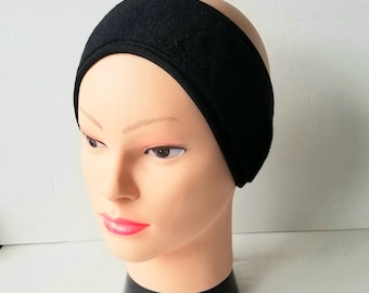Black fleece adult headband Medium or Large. Plush fleece from Polartec LLC. men, women